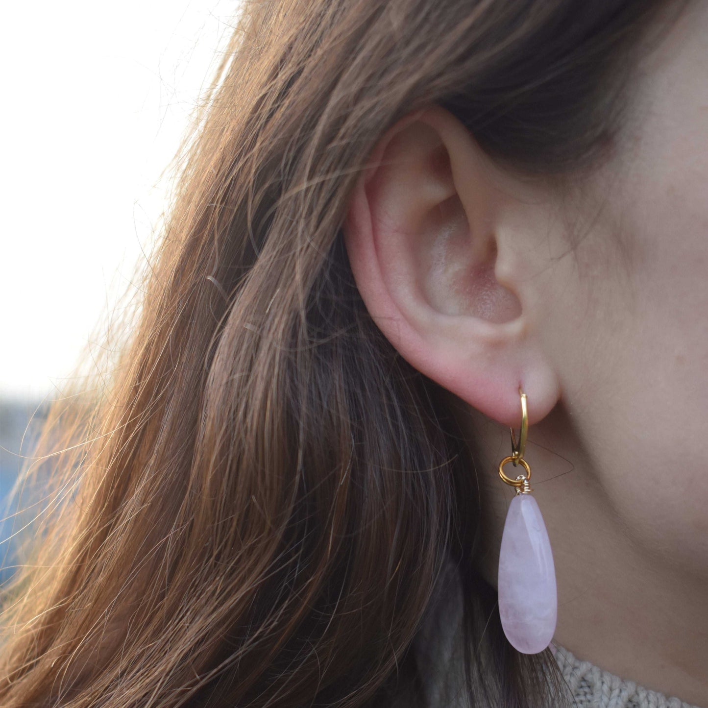 Rose Quartz and Yellow Gold Vermeil Earrings, Gemstone Earrings, Pink Gemstones, Feminine Jewelry,Bloom Collection | by nlanlaVictory-3