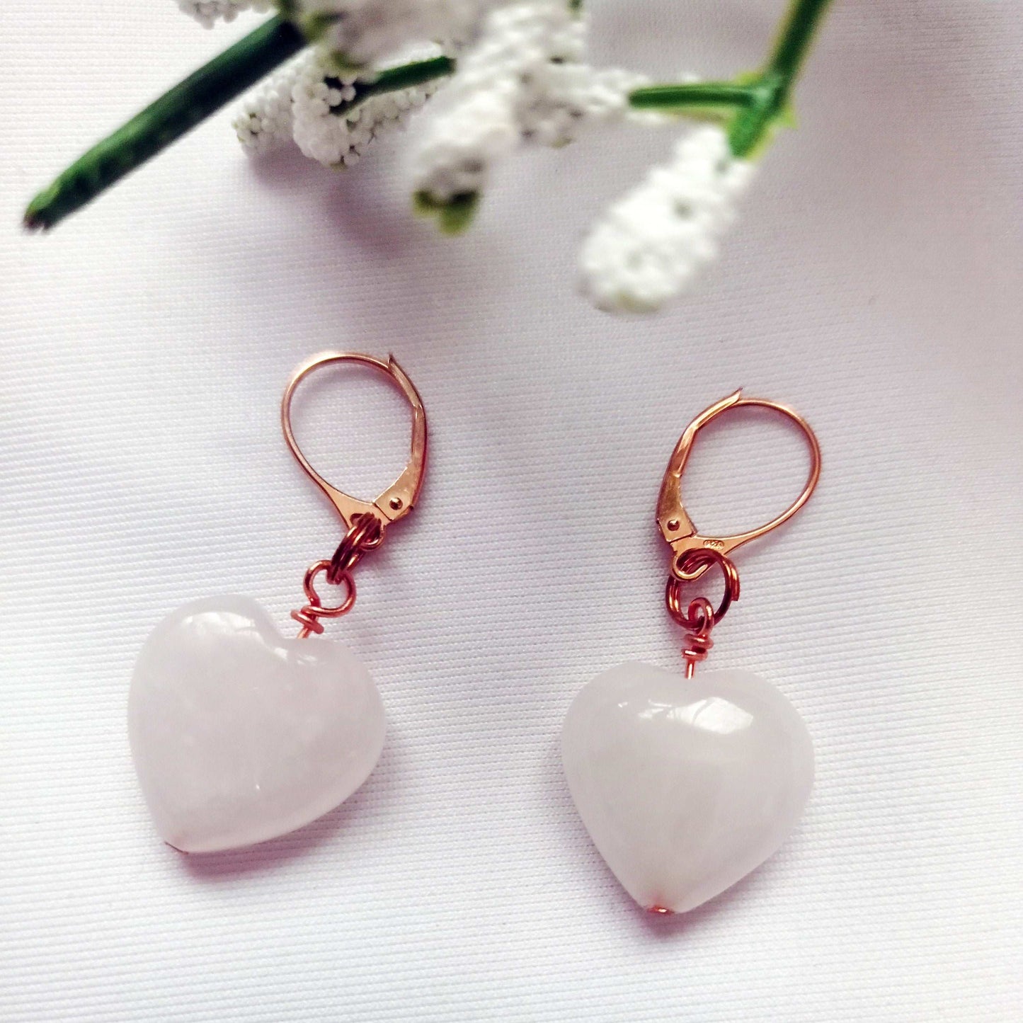 Rose Quartz Rose Gold Vermeil Earrings, Heart Gemstone Earrings, Bloom Collection | by nlanlaVictory-4
