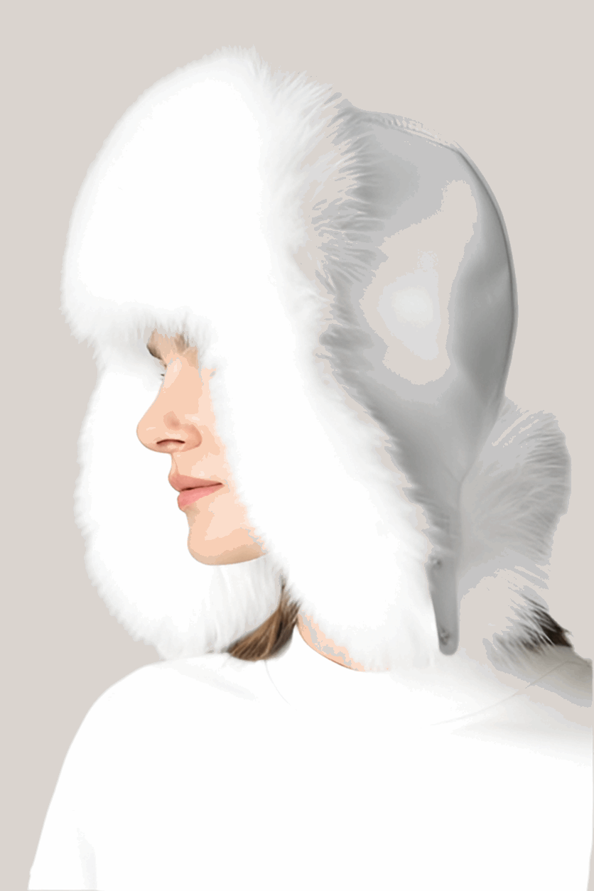 White Genuine Arctic Fox Fur Sheepskin Hat