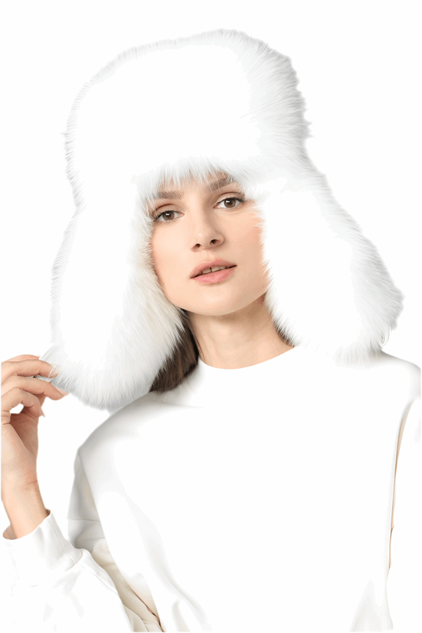 White Genuine Arctic Fox Fur Sheepskin Hat