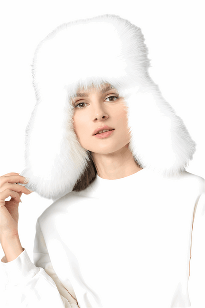 White Genuine Arctic Fox Fur Sheepskin Hat