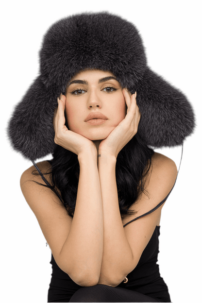 Gray Genuine Arctic Fox and Mink Fur Hat