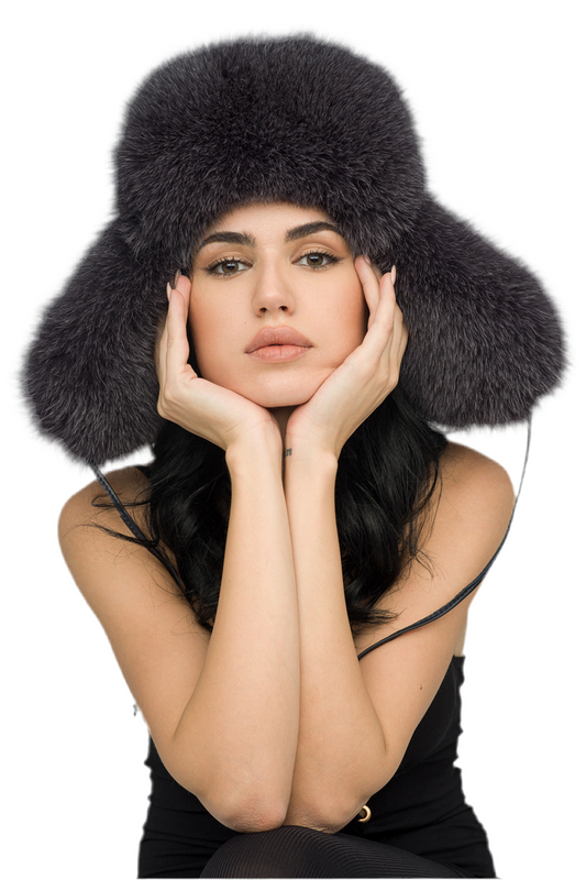 Gray Genuine Arctic Fox and Mink Fur Hat