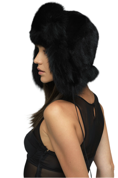 Black Genuine Arctic Fox and Mink Fur Hat