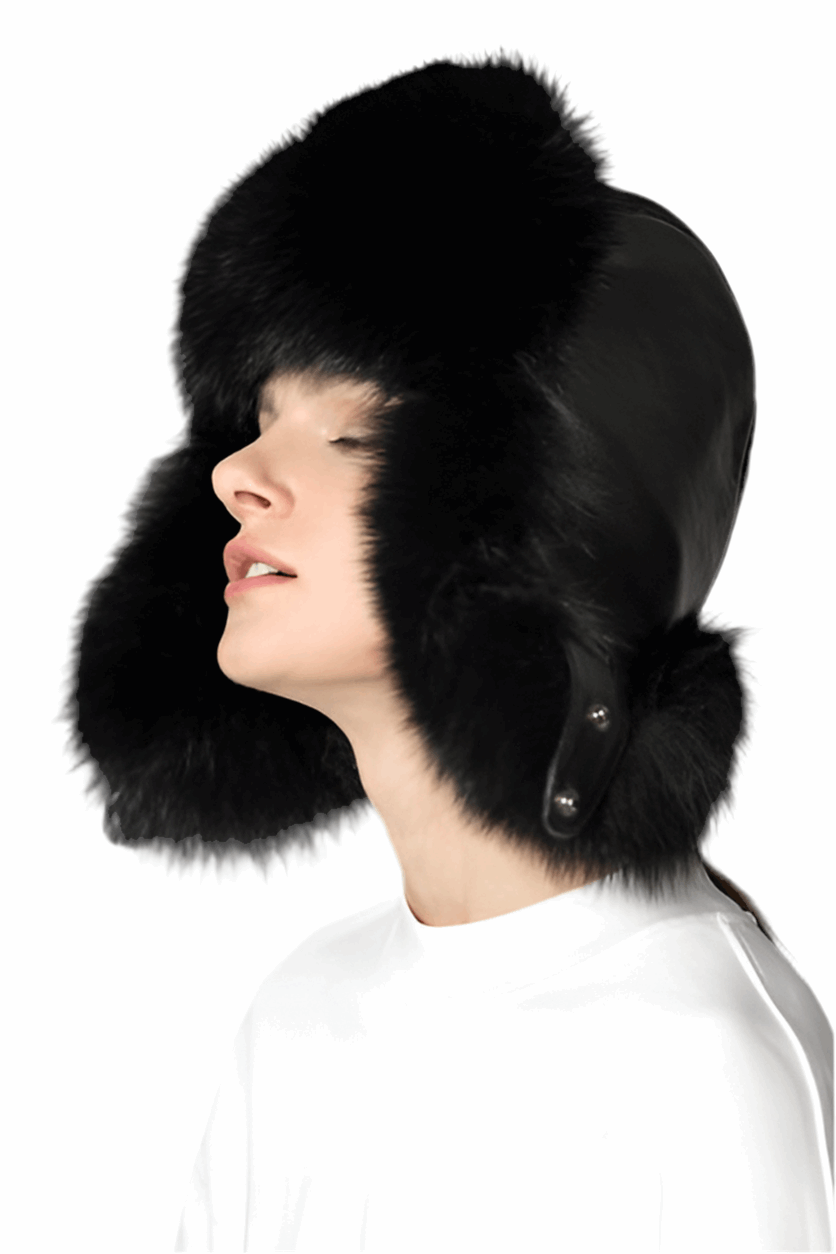 Black Genuine Arctic Fox Fur Sheepskin Hat