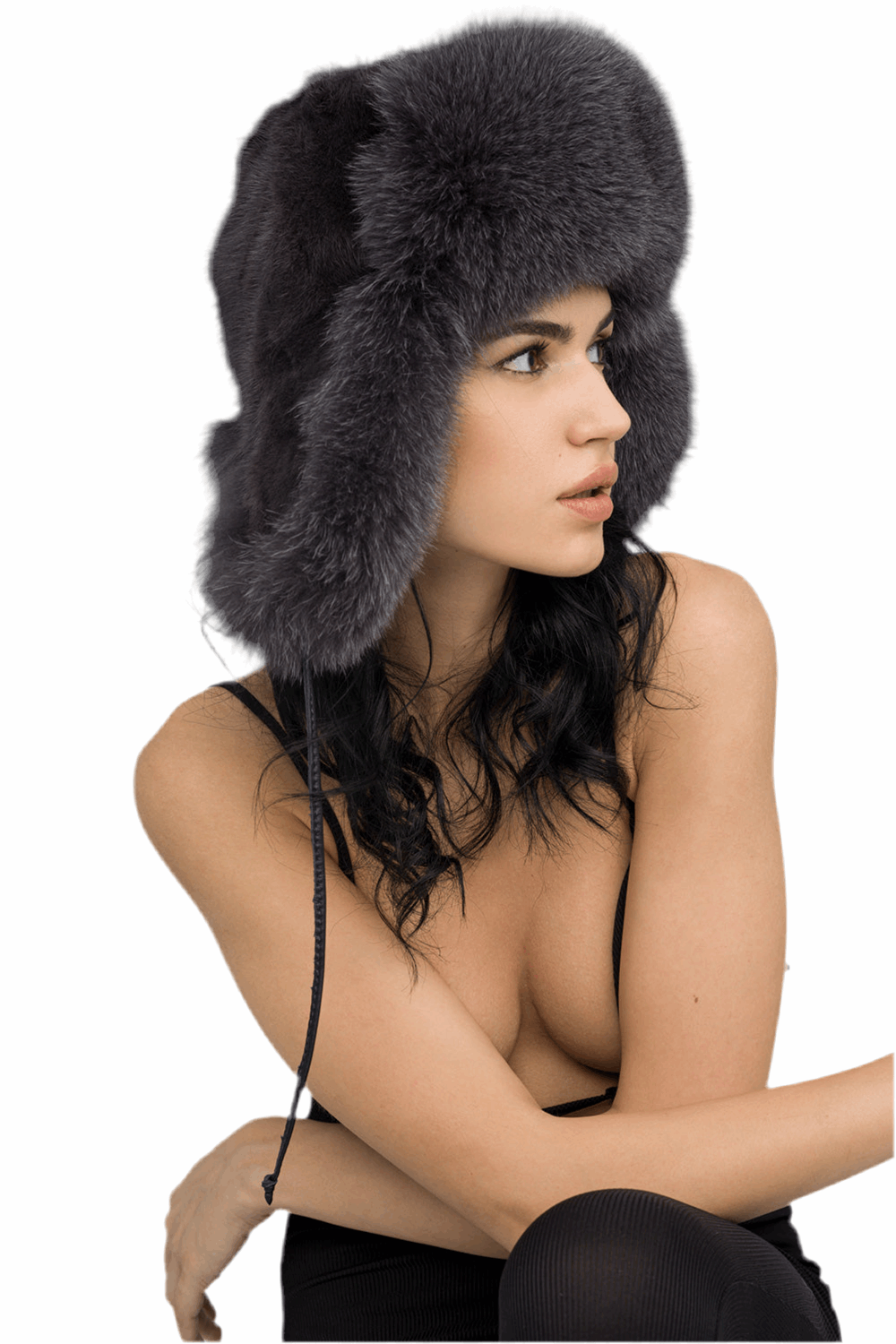Gray Genuine Arctic Fox and Mink Fur Hat