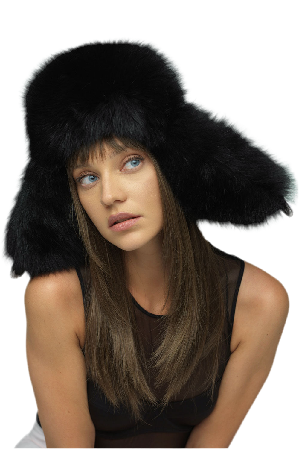 Black Genuine Arctic Fox Fur Hat