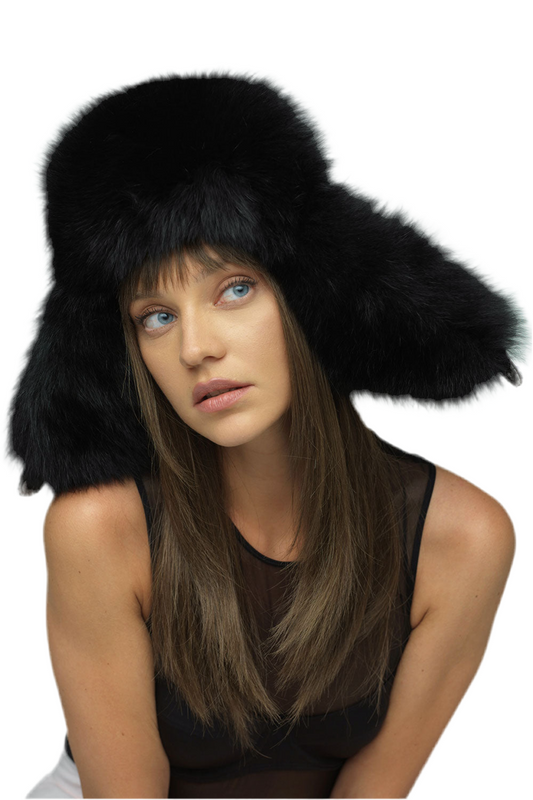 Black Genuine Arctic Fox Fur Hat