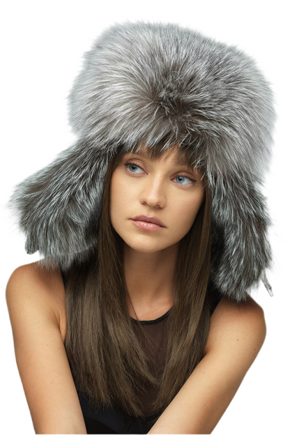 Silver Genuine Arctic Fox Fur Hat
