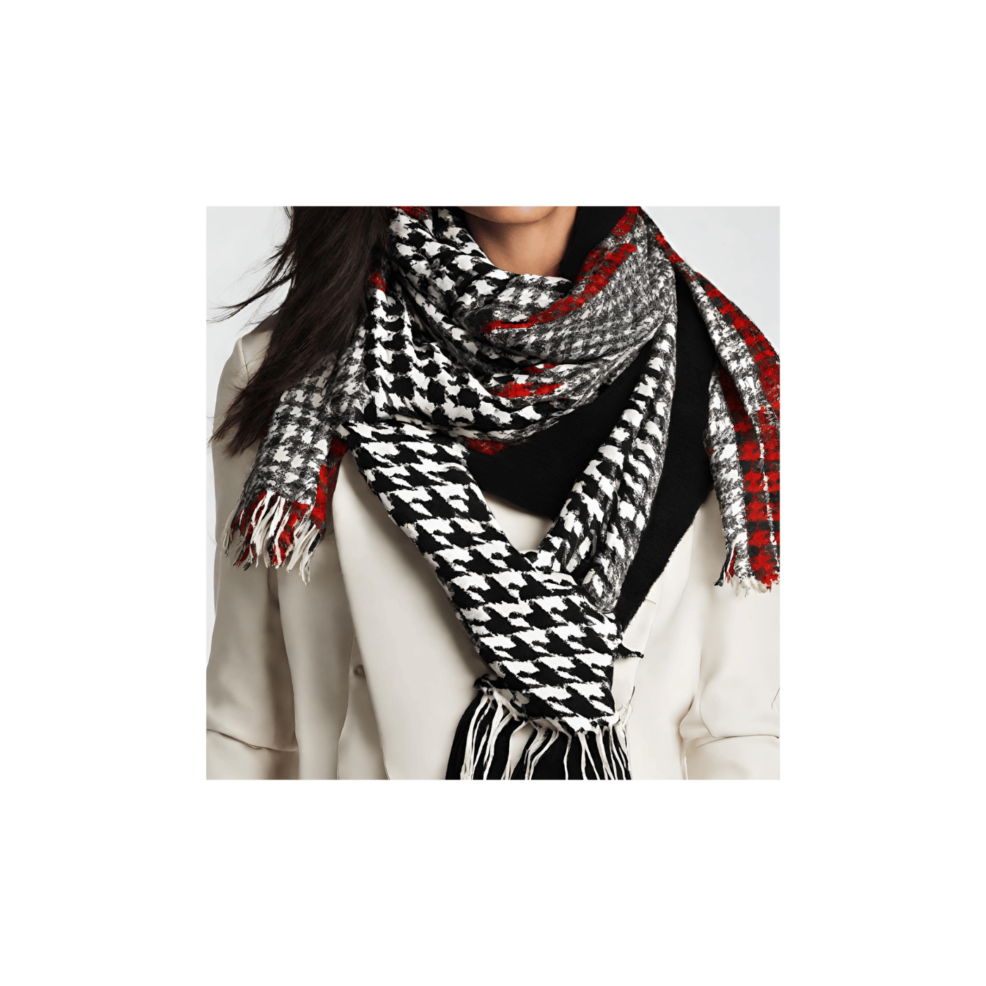 Black and White Houndstooth Scarf