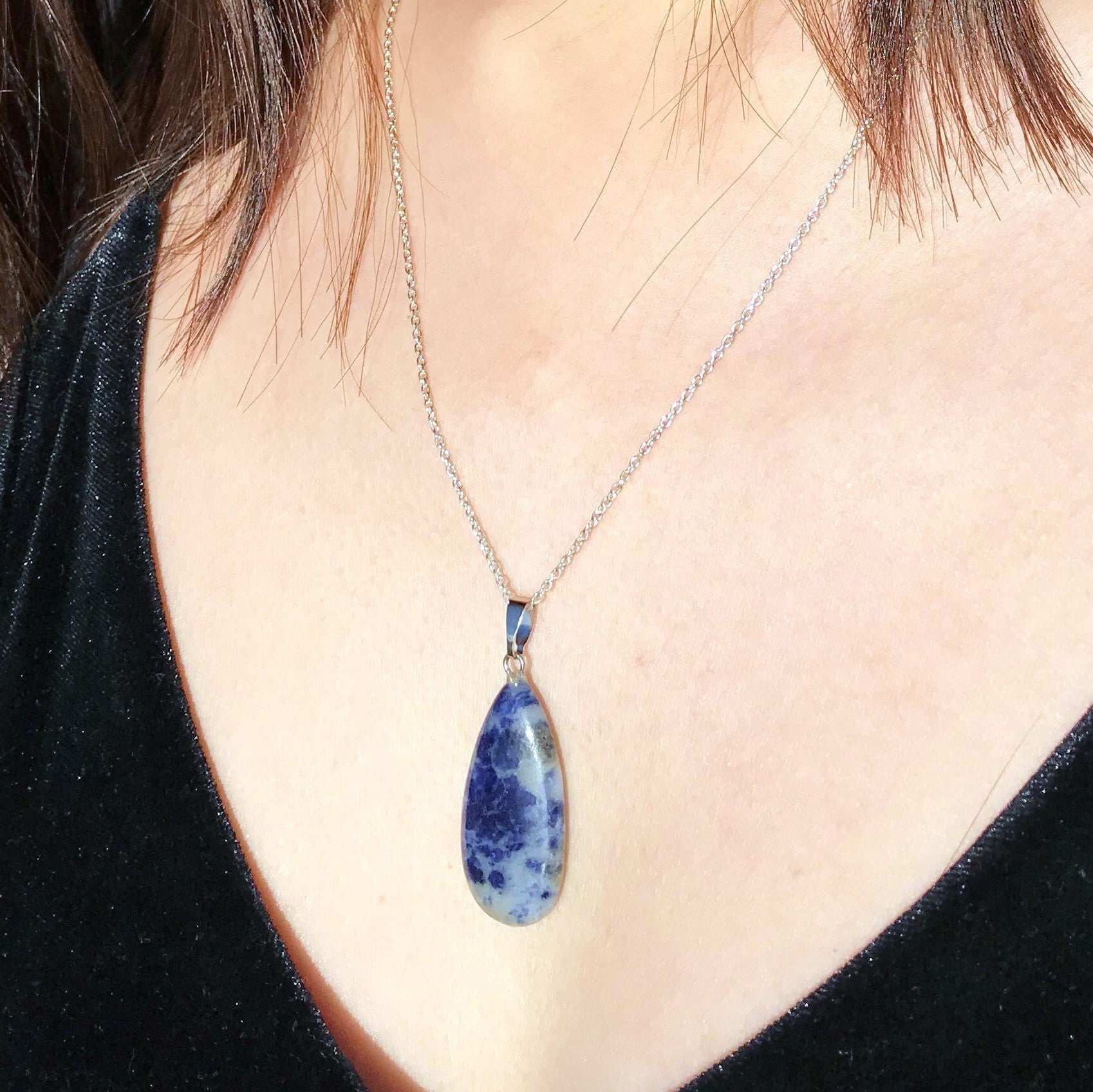 Sodalite Sterling Silver Necklace, Sodalite Pendant Necklace, Gemstone Necklace | by nlanlaVictory-4