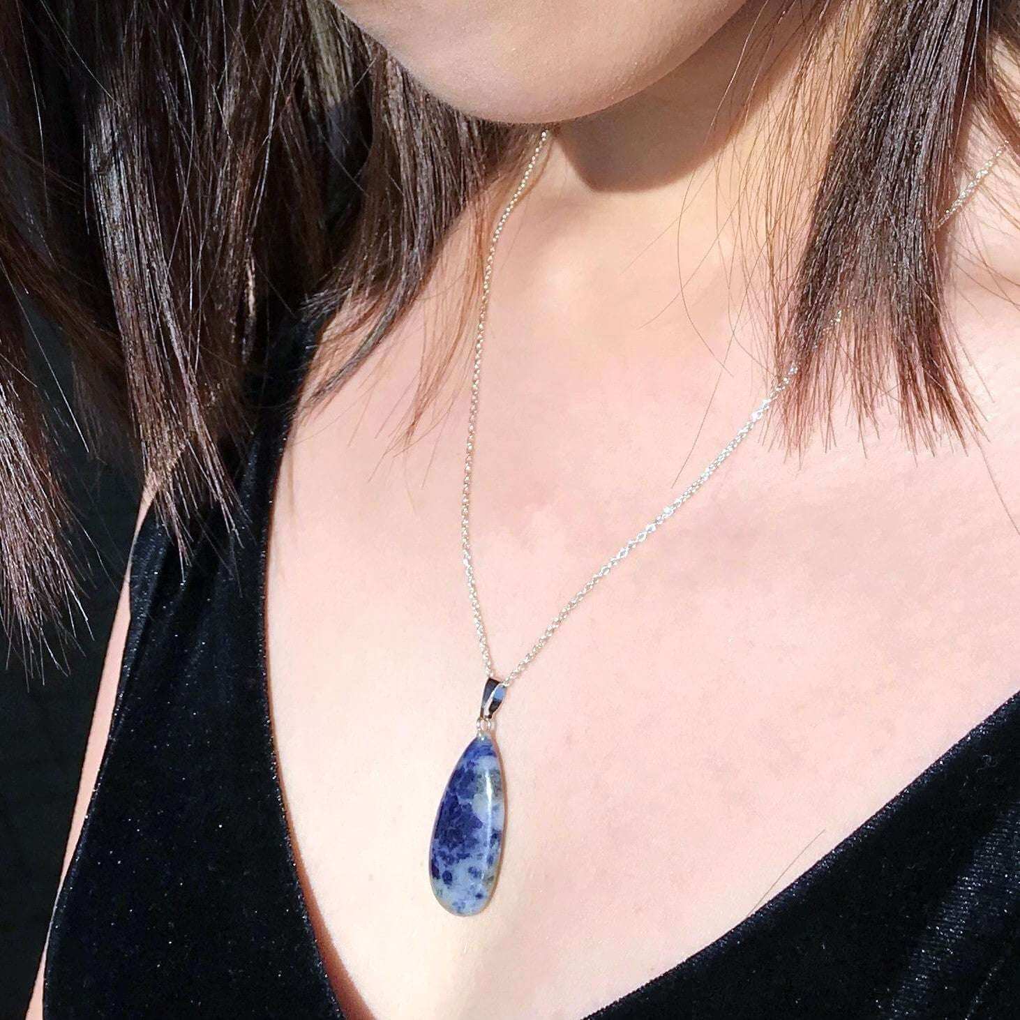 Sodalite Sterling Silver Necklace, Sodalite Pendant Necklace, Gemstone Necklace | by nlanlaVictory-1