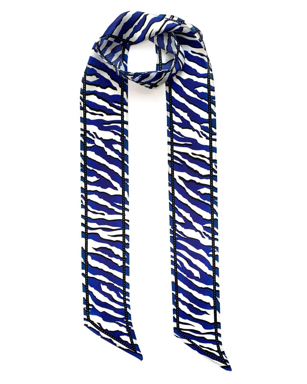 Wild Tiger Silk Neck Scarf Long Electric Blue