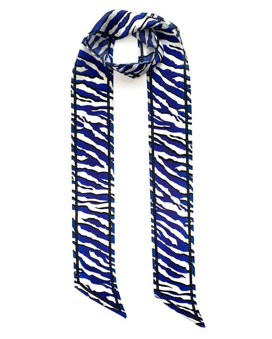 Wild Tiger Silk Neck Scarf Long Electric Blue