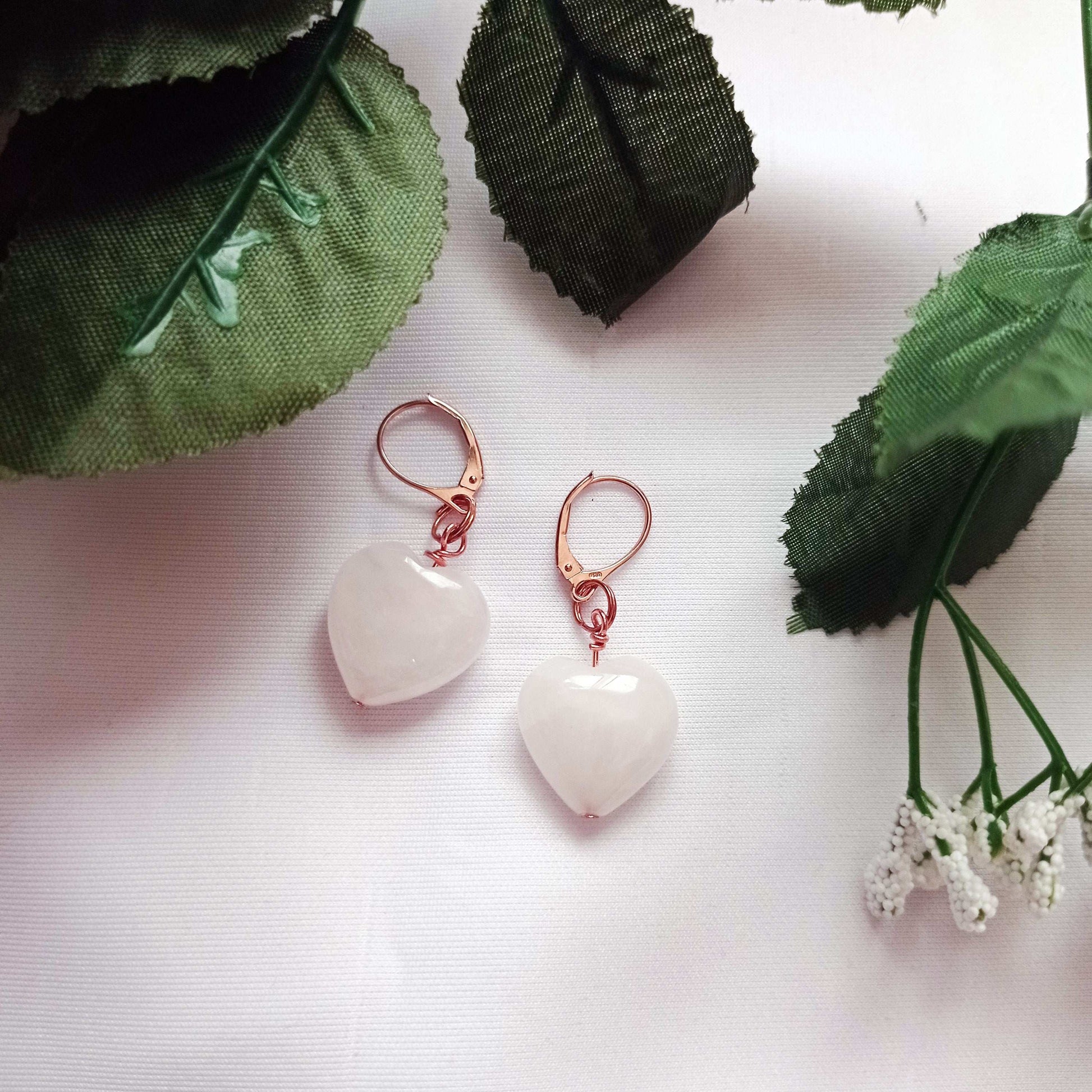 Rose Quartz Rose Gold Vermeil Earrings, Heart Gemstone Earrings, Bloom Collection | by nlanlaVictory-3
