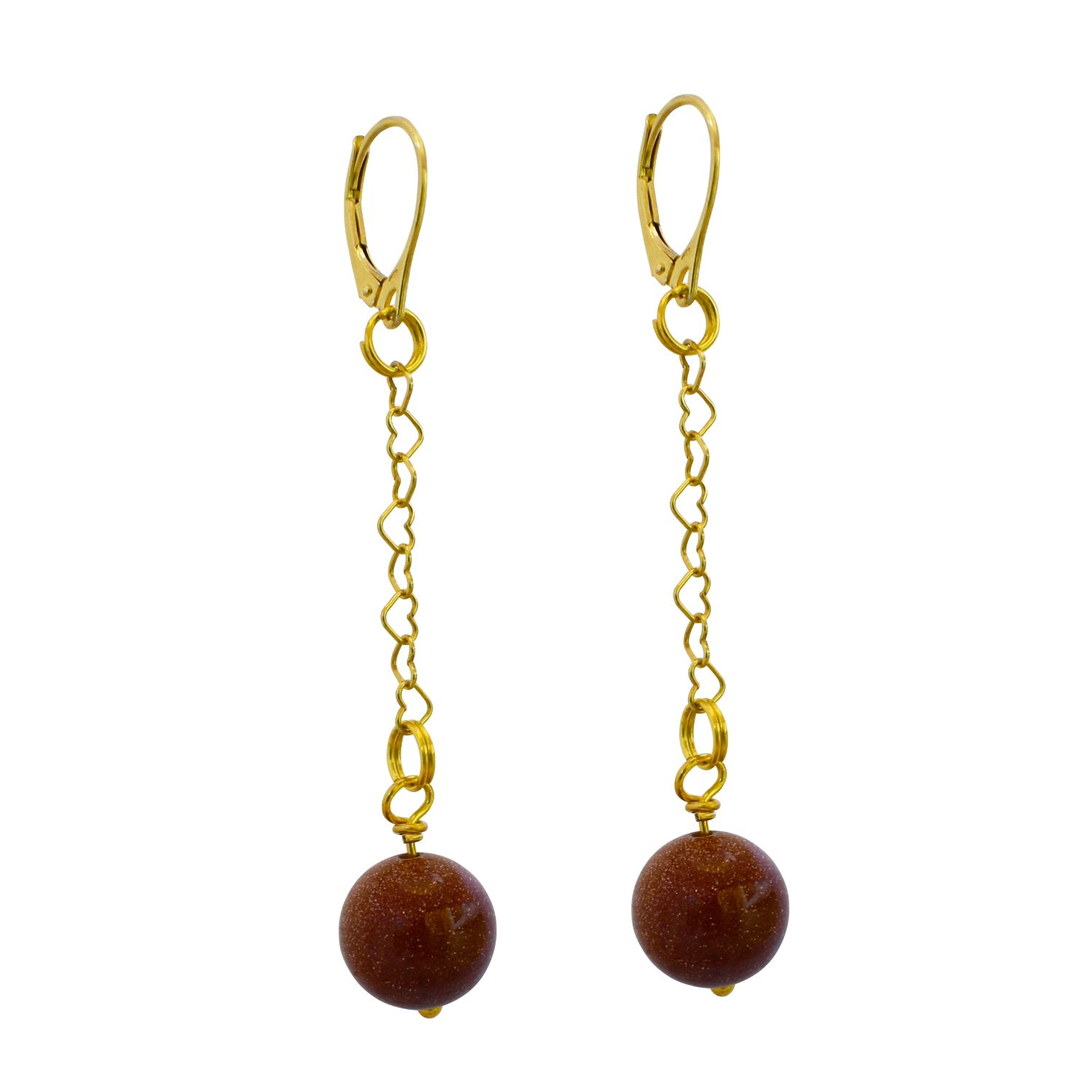Brown Goldstone and Yellow Gold Vermeil Earrings, Heart Chain Earrings, Bloom Collection  | by nlanlaVictory-4