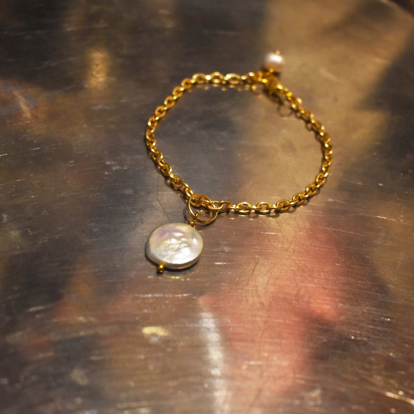 Pearl adjustable bracelet or anklet on gold plated chain | by Ifemi Jewels-4