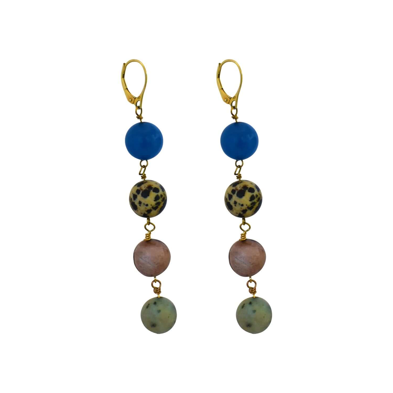 Blue Aventurine, Dalmatian Jasper, Mookaite and Sesame Jasper Yellow gold vermeil or 18k gold earrings | by nlanlaVictory-3