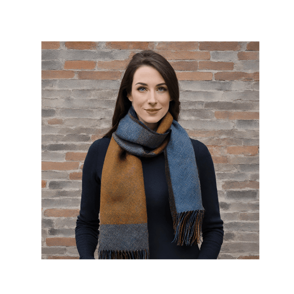Blue and Tan Wool Scarf